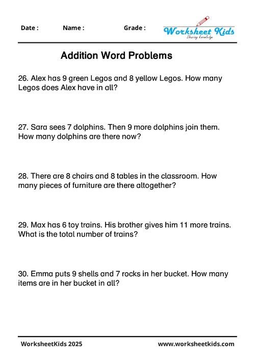 Basic addition word problems for kindergarten level