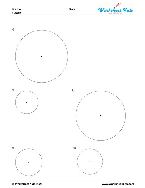 Circle Radius Practice Worksheet Measure in CM Elementary Geometry